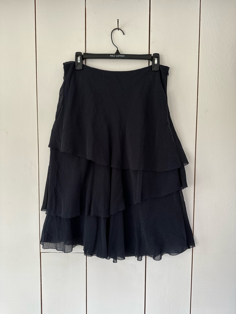 Ann Taylor Asymmetric Tiered Silk Skirt Sz 8 Black